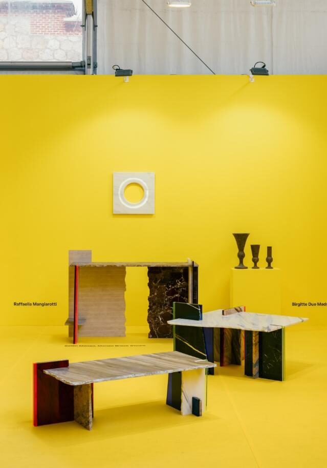 Mesas realizadas a partir de retales (mermas de producción) diseñadas por Belén Moneo, presentadas en la Feria CAN ART Madrid 2026